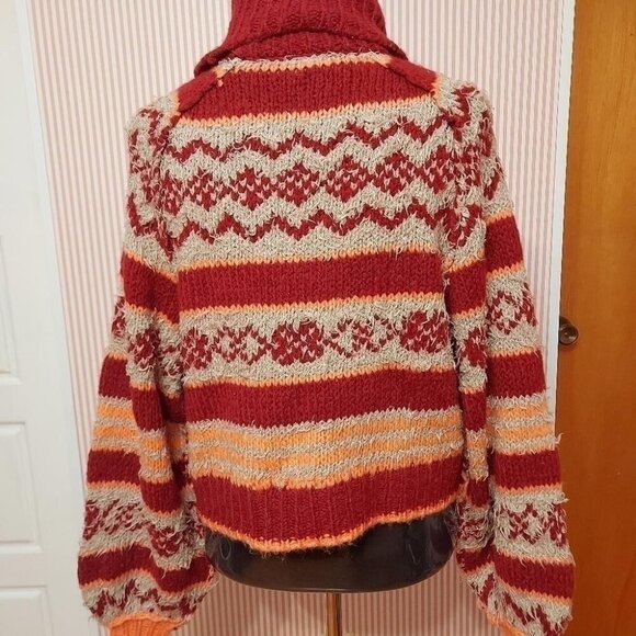 Boho Chunky Knit Sweater Small Free People Balloon Sleeve Cozy Statement - Picture 7 of 10